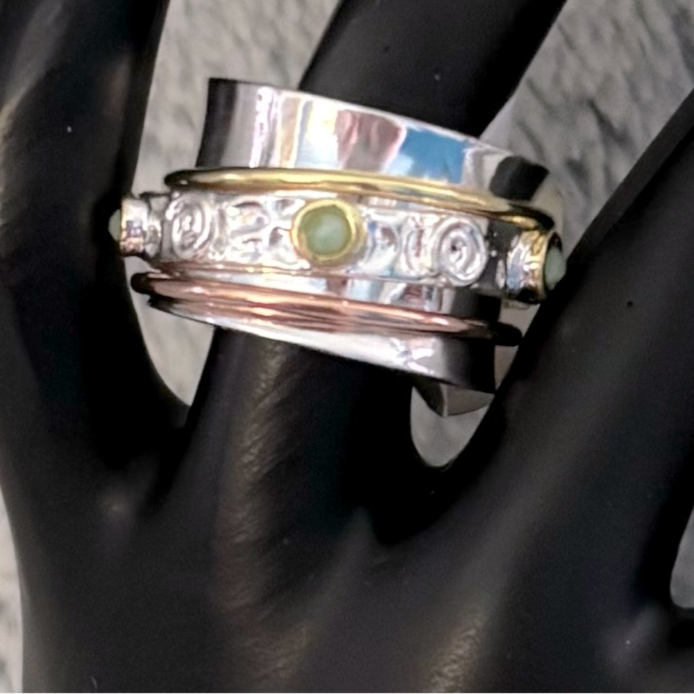 Green Aventurine Silver Spinner Ring